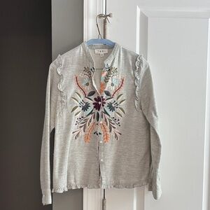 THML Light Gray Floral Embroidered Button Down Shirt